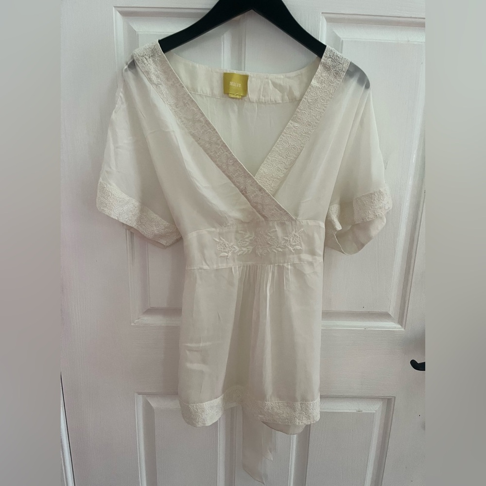 Ivory Embroidered V-Neck Women’s Top